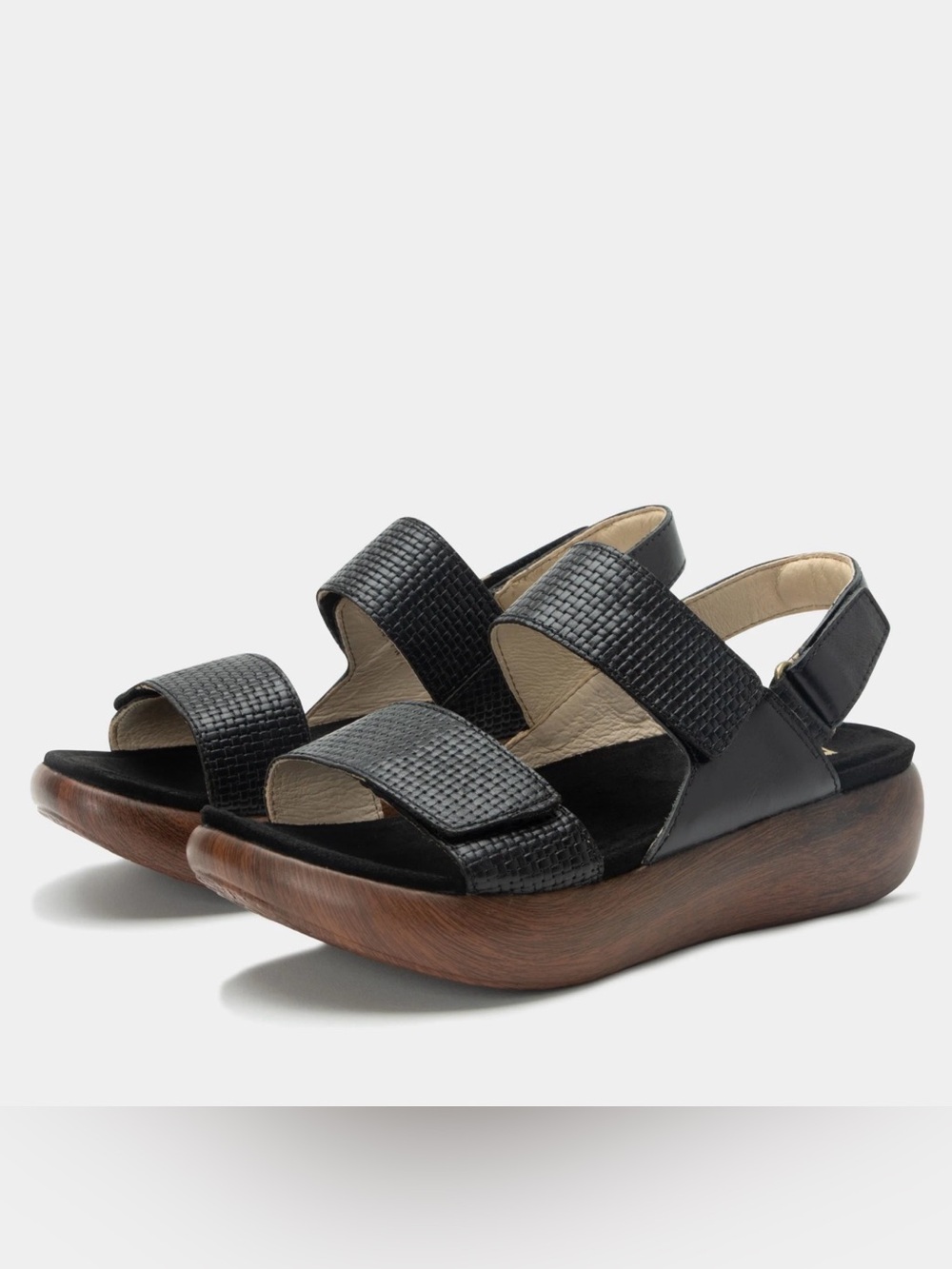 Alegria Bailee Rocker Sandals Woven Noir Black Leather Wood Grain Comfort EU 41 - Picture 2 of 12